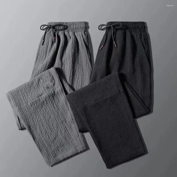 Calças masculinas Primavera/verão/outono Ultra Fine Linen Casual para esportes de tamanho grande e solto e confortável 5xl