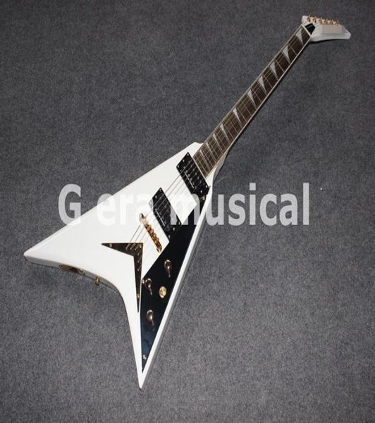 Guitarra elétrica de alta qualidade Flying V Shape com cor de ouro de cor branca Whole2474742