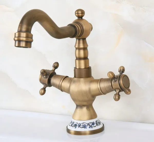 Rubinetti del lavandino da bagno antichi in ottone doppio manico tazzine bacino tap a rubinetto mazzo di mazzo montato LNF601