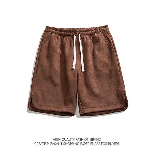 Shorts maschile 2023s Shorts sport in pelle scamosciata retrò Simple Solid Street Wear Urban Style City Boys Gambe larghi pantaloni a metà lunghezza J240407