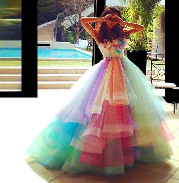 Abiti da ballo colorati arcobaleno di Robe de Soiree Rainbow Abiti da ballo Tulle Abito da ballo da ballo da ballo Vestidos de Formatura5950801