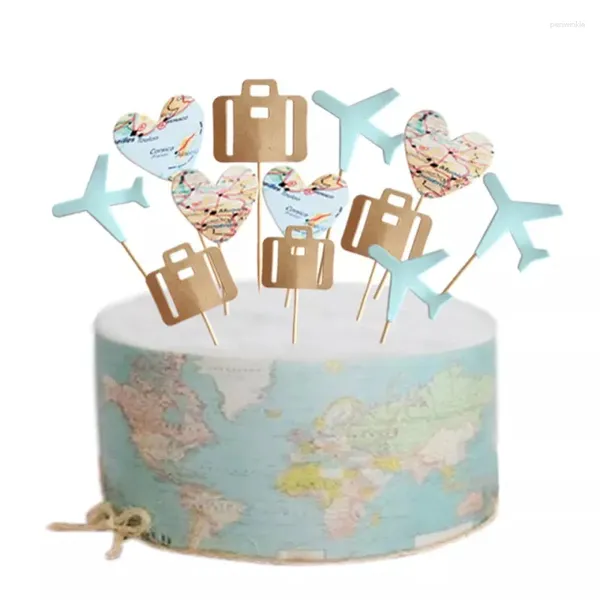 Forniture per feste da viaggio cupcake toppers mappa aereo mappa del cuore che viaggia topper picks per il compleanno a tema World baby shower wedding