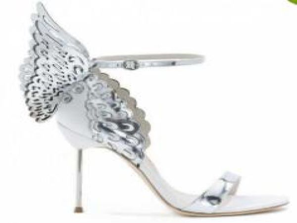 Sophia Webster Evangeline Angel Wing Sandal Plus Orijinal Deri Düğün Pompaları Pembe Glitter Ayakkabıları Kadın Kelebek Sandalet Ayakkabıları7906482