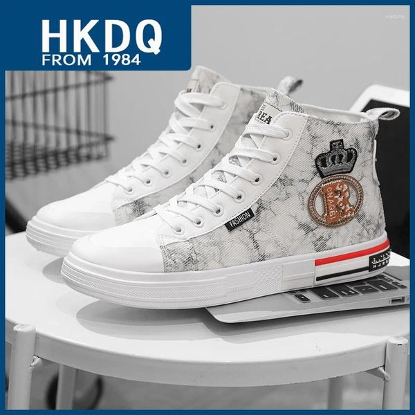 Повседневная обувь HKDQ High Top Canvas Белые кроссовки Man Fashion Flat Men Street Street Outdoor Honate Slip Men's