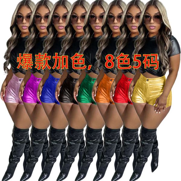 Primavera/estate New Womens Sexy Slim Fit Candy Color Multi Splash Proof PU Shorts