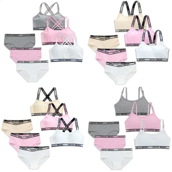 Mädchen Training Bras Panties Kids Kinder Baumwolle Unterwäsche Sets Teenager Studenten BH-Weste und Höschen Wireless Mädchen Sport Bra 8-16y 240329