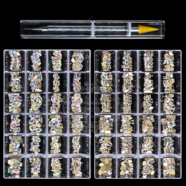 Инструментальный ногочный ролик набор 480pcs/box с одним ПК -точками -кристаллами ab diy wongestones Золотые дно стеклянные камни для ногтей