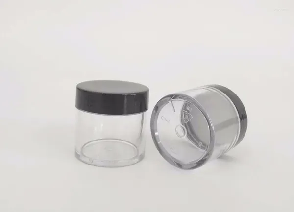Lagerflaschen 100 Stcs / Los leer 30 g rundes Plastikglas / Nagelpulver -Pot -Glitzer -Behälter 30 ml mit schwarzer Kappe