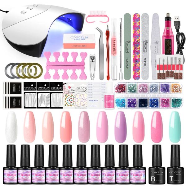 Armas Coscelia Manicure Conjunto de unhas Kit de esmalte UV Secador de lâmpada LED Secador profissional Kit de ferramenta de ferramenta de ferramenta elétrica Brill unhas adesivos