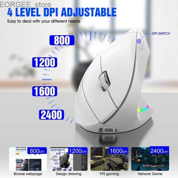 Ratos ergonomic 2400dpi 2.4g mouses sem fio 6 botões recarregam o mouse vertical de mouse vertical mouse universal mouse pc gamer y240407