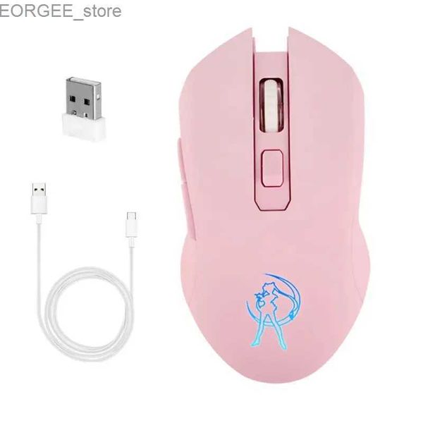 Mäuse Pink Silent LED Optische Spiel Mäuse 1600DPI 2,4 g USB Wireless Maus für PC -Laptop Y240407