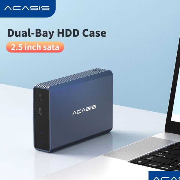 HDD Muhafazalar ACASIS 2.5 inç Kılıf Çift Körfezi Harici Sabit Sürücü Muhafaza SSD SATA Disk Dizisi için RAID FONKSİYONU PC 240322 DROP D OTKIR