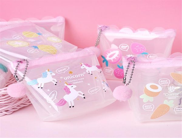 PVC Obst Einhorn gedruckter Münzgrundstück Transparent Proteable Cute Money ID -Karte Reißverschluss Brieftaschenorganisator für Mädchen Geschenk2578592