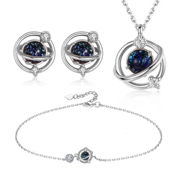 ANDARA S925 Sterling Silver Glass Dream Star Orecchini eleganti Necclace Bracciale Set di gioielli da sposa di qualità di lusso 240401