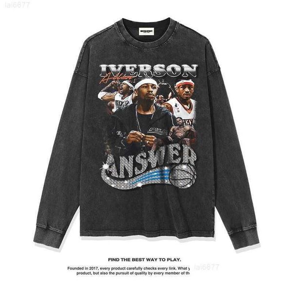 Mens T-Shirts Sonbahar Yeni Tasarımcı Allen Iverson Klasik Vintage Amerikan Baskılı Uzun Kollu Tişört ve Kadın Moda İşaret Drop Deli Otgn6