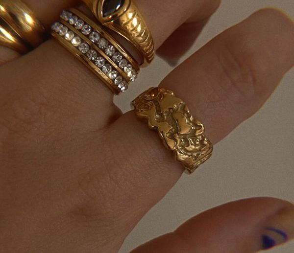 Кольцо для солятерина мужская женская нержавеющая сталь текстурированная кластера сеть 14K 18K 24K Сплошное желтое золото с бриллиантами