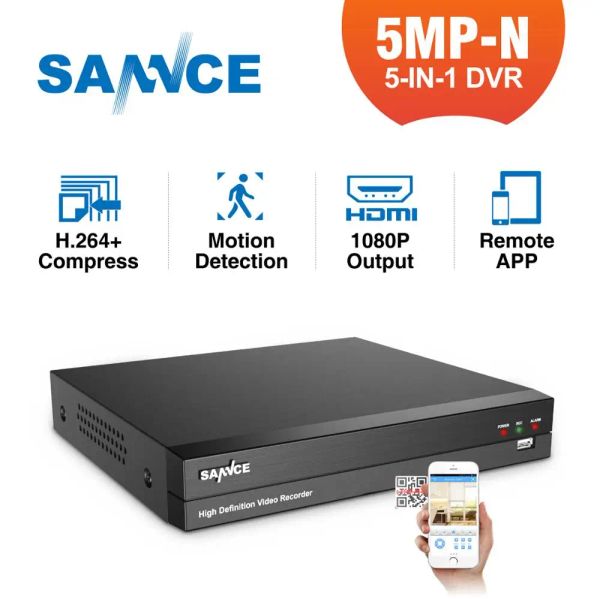 Recorder Sannce 5MPN 8Ch Wideo HD WideORejestrator DO Monitoringu 5in1 H.264 + Cyfrowy Rejestrator DEKCJA RUCHU DLA 2MP 3MP 5MP CCTV IP