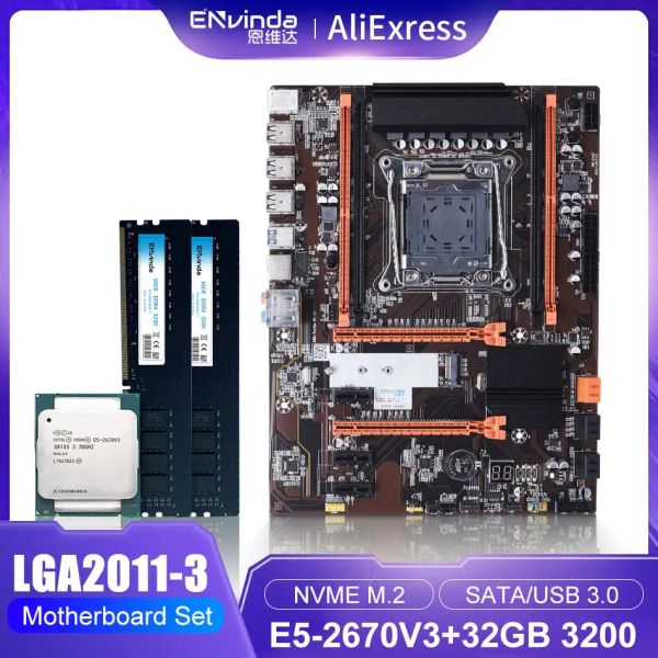 Motherboards Envinda X99 Kit de placa -mãe conjunto com LGA 20113 Xeon E5 2670v3 Processador CPU 32GB DDR4 3200 MHz PC Desktop Ram Memory Combo Combo