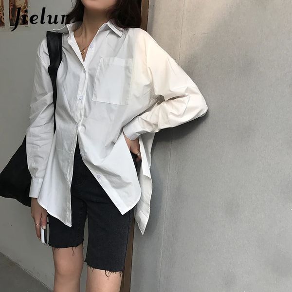 Camicetta da donna a manica lunga camicia bianca a strisce blu coreana camicette sciolte primaverili harajuku tops busas femme sl 240407