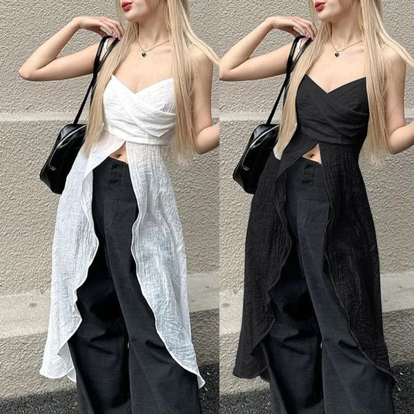 High Street Women Y2K Tops Tops Solid Color Mleeseless Camisole Sexy Spaghetti Strap Low Cut Vest Summer Party Club Top 240327