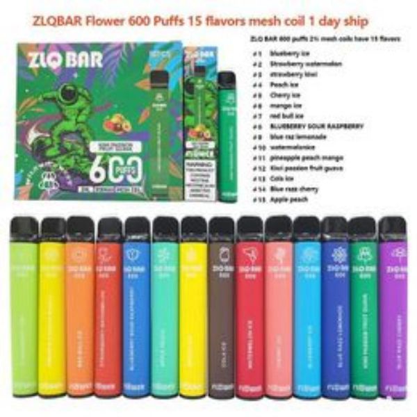 Одноразовый масляный картридж. Оригинальный 100% ZLQ Bar 600 2ML 550MAH сетчатые катушки E Сигареты Vape Pen 2% 0% Одноразоруемое устройство Сигарета Электроник 15 Цветов