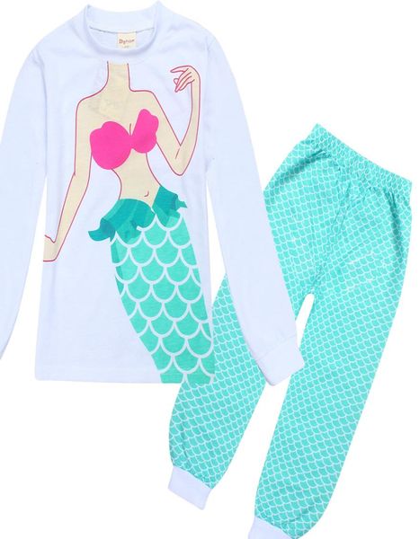 2017 Spring Autumn Mermaid Girl Suits Pijamas Crianças Desenho de algodão Desenho de manga longa Camiseta de peixe calças 2pcs Conjuntos de crianças bebê CL6213172