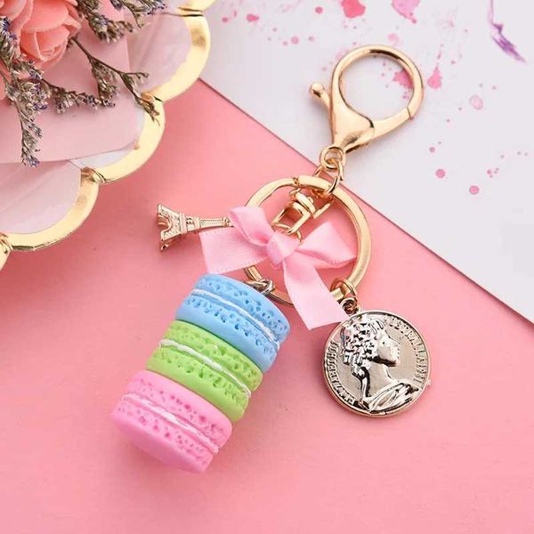 Tornari percorsi Nuovo Macaron Cake Keetchain Bow Tower Key Ring Charm Caspite Gioielli regalo 3087 Q240403