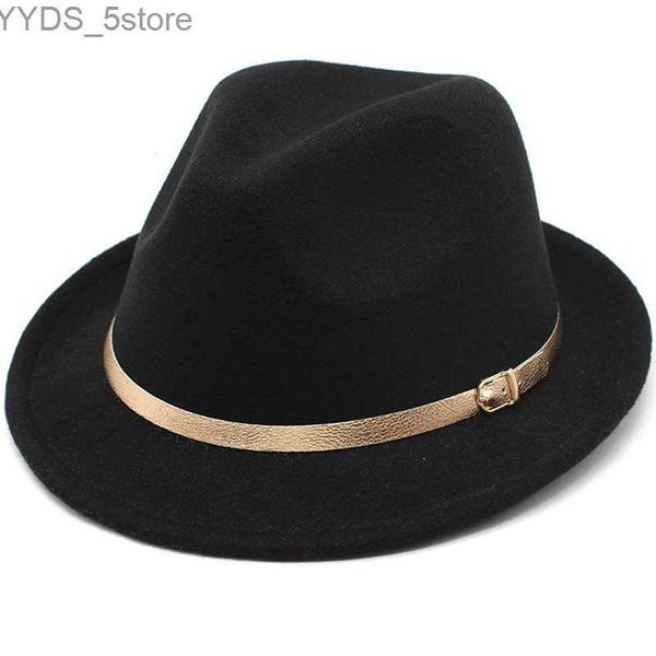 Chapéus de aba larga Bucket Novo vintage masculino de lã Fedora chapéu preto jazz trilby panamá cavalheiros gângster gangster yq240407