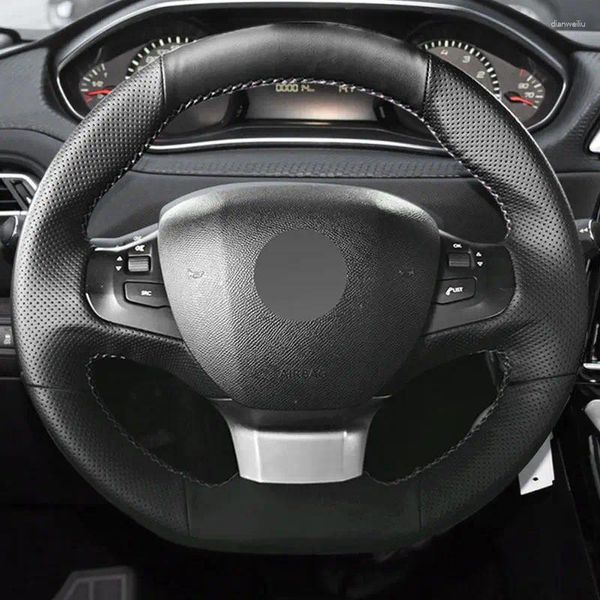 Coperchio del volante delle trecce in auto per 308 2014 2024 rivestimento in pelle perforata nera perforata