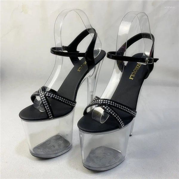 Танцевальная обувь 20 см Ультра высокие каблуки сандалии серебряная свадебная платформа кристалла 8 -дюймовый сексуальный полюс клуб