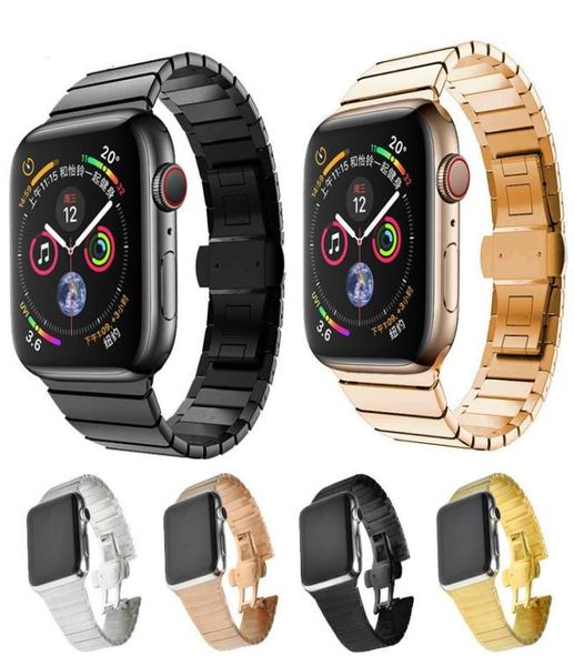 Pulseira de link de aço inoxidável de fivela de borboleta luxuosa para série de relógios Apple 5 4 3 42mm 38mm Metal Band para Apple Watch 45 47634648