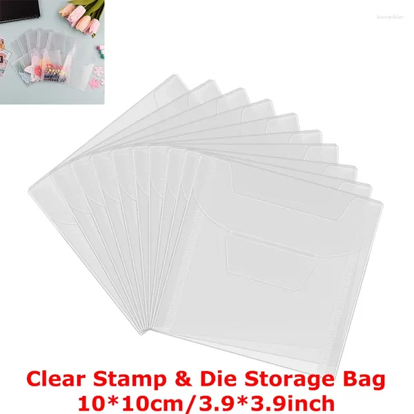 Sacos de armazenamento 10pcs/conjunto 3,9 3,9 polegadas Bolsa de bola de carimbo transparente envelopes de plástico bolsos para cartolina de papel diy stencil 2024