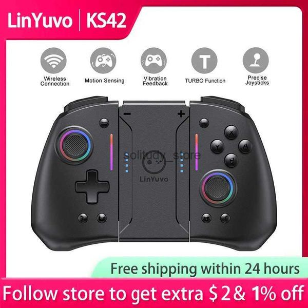 Controller di gioco Joysticks Linyuvo KS42 Controller wireless Joypad per Switch Wake-up Metal Joystick 6-Asse Gyroscopio Bluetooth Gaming Board Q240407