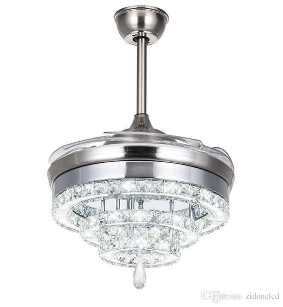 Luci da ventola del lampadario in cristallo a LED Luci invisibili Crystal Crystal Crystal Soggiorno ristorante Ventola moderna a soffitto da 42 pollici con REMO1402934