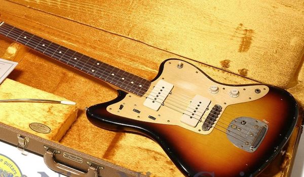 Super rare Masterbuilt 58 Jazzmaster Relic di John English Sunburst Guitarle elettrica Gold Gold Gold Guard Liace Slim cshap8564799