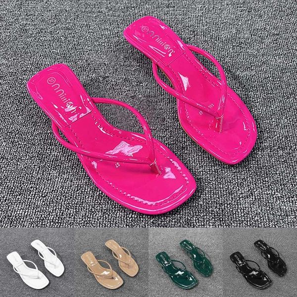 Slippers Summer feminino Comércio exterior Pure Color Pu Pu High Cleto Clip Sandals Pool Slide para mulheres