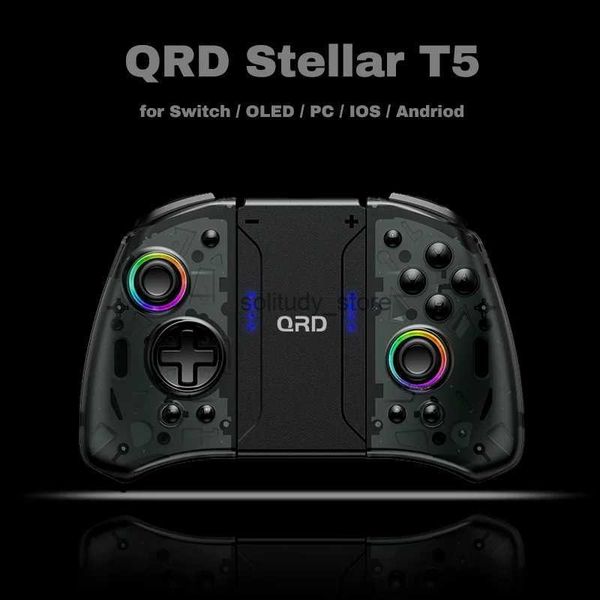 Controladores de jogo joysticks qrd stellar t5 joypad sem fio adequado para switch/lite/hall de led efeito joystick led luzes led de 8 cores programáveis turbo e macro q240407