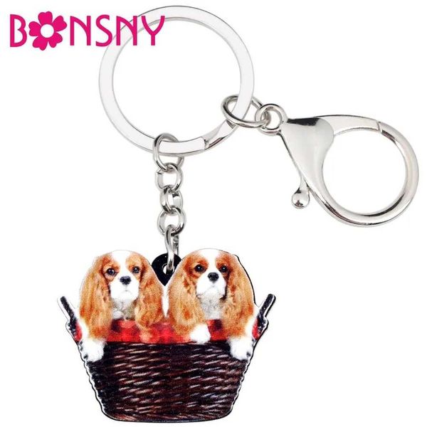 Keychains Bonsny acrílico doce Cavaleiros Doubres Charles King Hound Basket Keychain Jóias de Animal Q240403