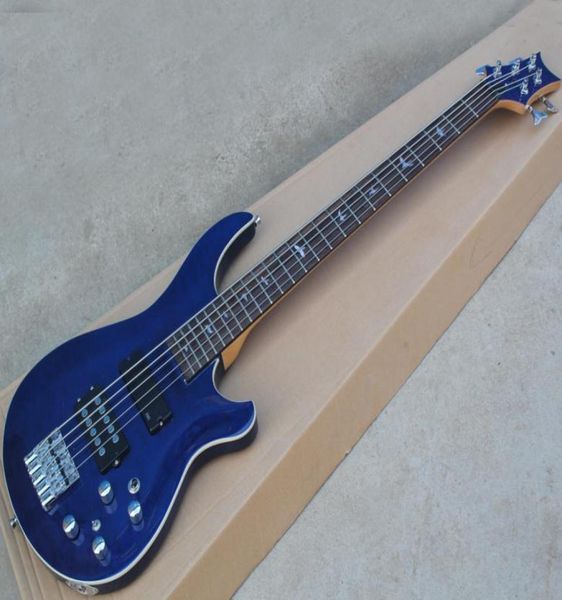 5 Saiten Blue Electric Bass mit Rosenholz Fretboardflame Maple Veneercan werden als Request8915640 angepasst.