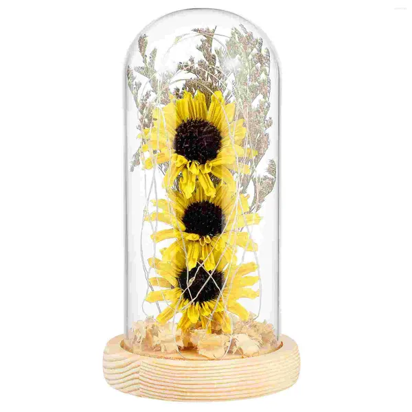 Fiori decorativi di girasoli Osaladi con luce fata incantata in cupola di vetro per il regalo di arredamento del festival di San Valentino (giallo)