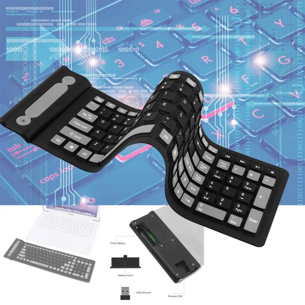 Teclados Free Shiping Portátil Flexível sem fio Teclado Silicone Mini impermeável 2.4g Teclado Teclado LED LED Teclado