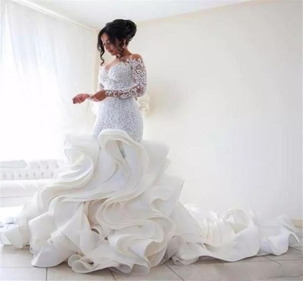 Gelinlik Denizkızı Uzun Kollu Gelin Gowns Dantel Aplikler Artı Boyut 2 4 6 8 10 12 14 16 18 20 22 New9089392