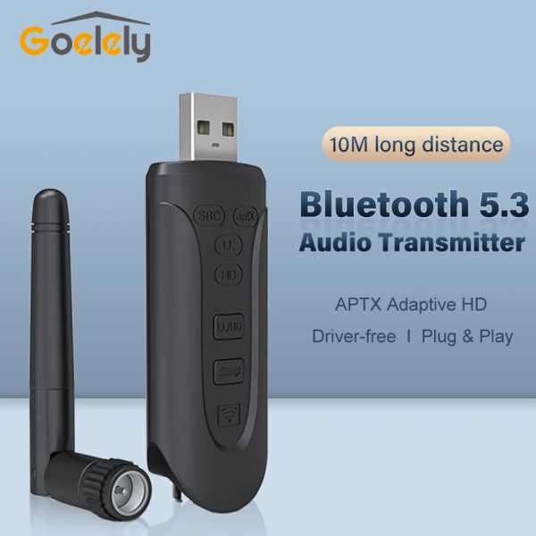 Adaptador GoeLely Bluetooth 5.3 Adaptador de áudio V5.3 APTX HD Audio Transmissor Driver de transmissor Bluetooth Free Bluetooth Dongle para laptop