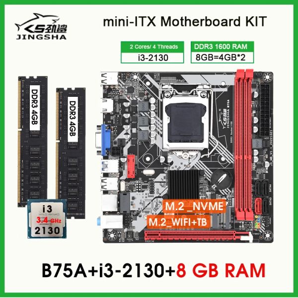 Материнские платы B75 Placa Mae LGA 1155 Kit I3 2130 Процессор 2*4GB DDR3 1600 МГц работоспособная поддержка оперативной памяти WiFi NVME M.2 MINI ITX Материнская плата Комбо