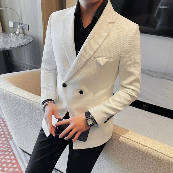 Ternos masculinos Design de ponta de design clássico Banquet Wedding White Sonos Branco Jaqueta de Pedra Declarada Business Casual Casual Polyster