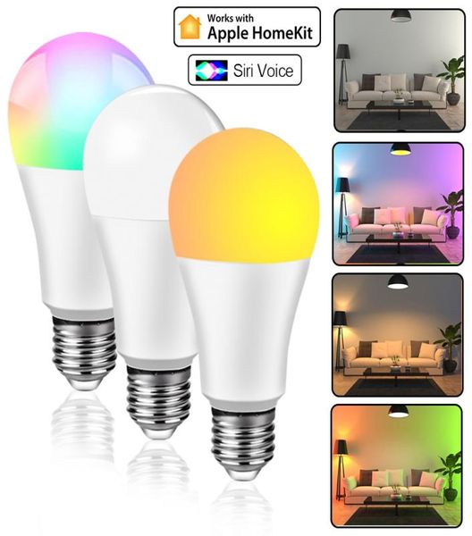 HomeKit WiFi Smart Bulb Lamp Lamp App Control E27 Lâmpadas LED 15W RGB 85265V Siri Voice Control para Alexa Echo Google HOME8645901