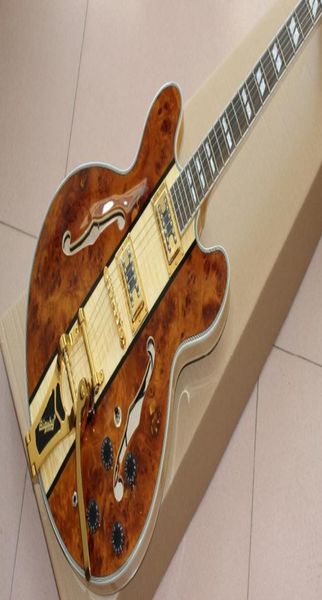 Neueste hochwertige F Hollow Body Jazz E -Gitarre mit goldenen Vibrato Spaltedflame Maple Toprosewood Fingerboard Guitarra8703074