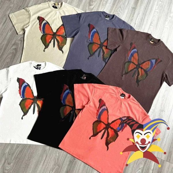 Herren-T-Shirts Awge T-Shirts Männer Frauen Kurzarm Schmetterling Druck hochwertiger Tag Nadeln Top Tee J240402