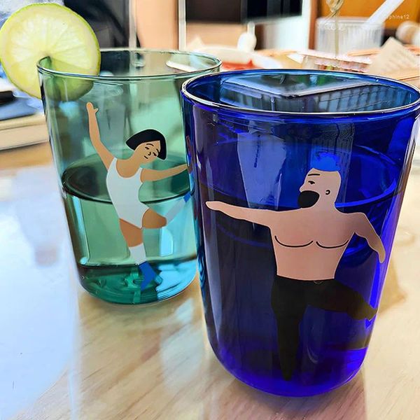 Weingläser Tingke Nordic einfache Kunst männlicher Tänzer Weibliche Muster farbiger Glas Wasser Tasse kreativer Valentinstag Geschenkpaar