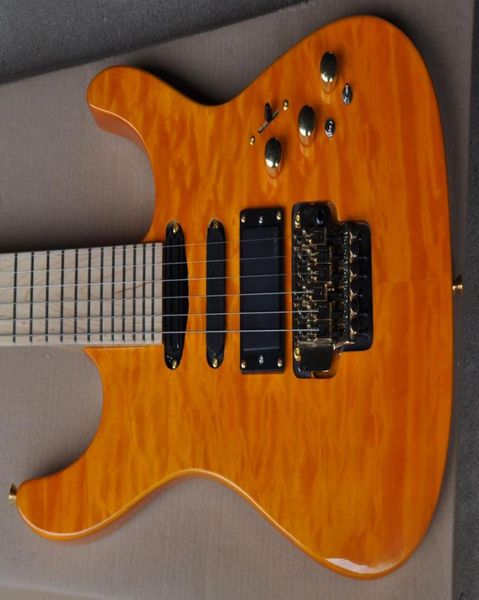 Пользовательский PC1 Фил Коллит Qulit Maple Top Yellow Orange Electric Guitar Maple Fighting No Inlay Floyd Rose Tremolo Active Pickup3992928